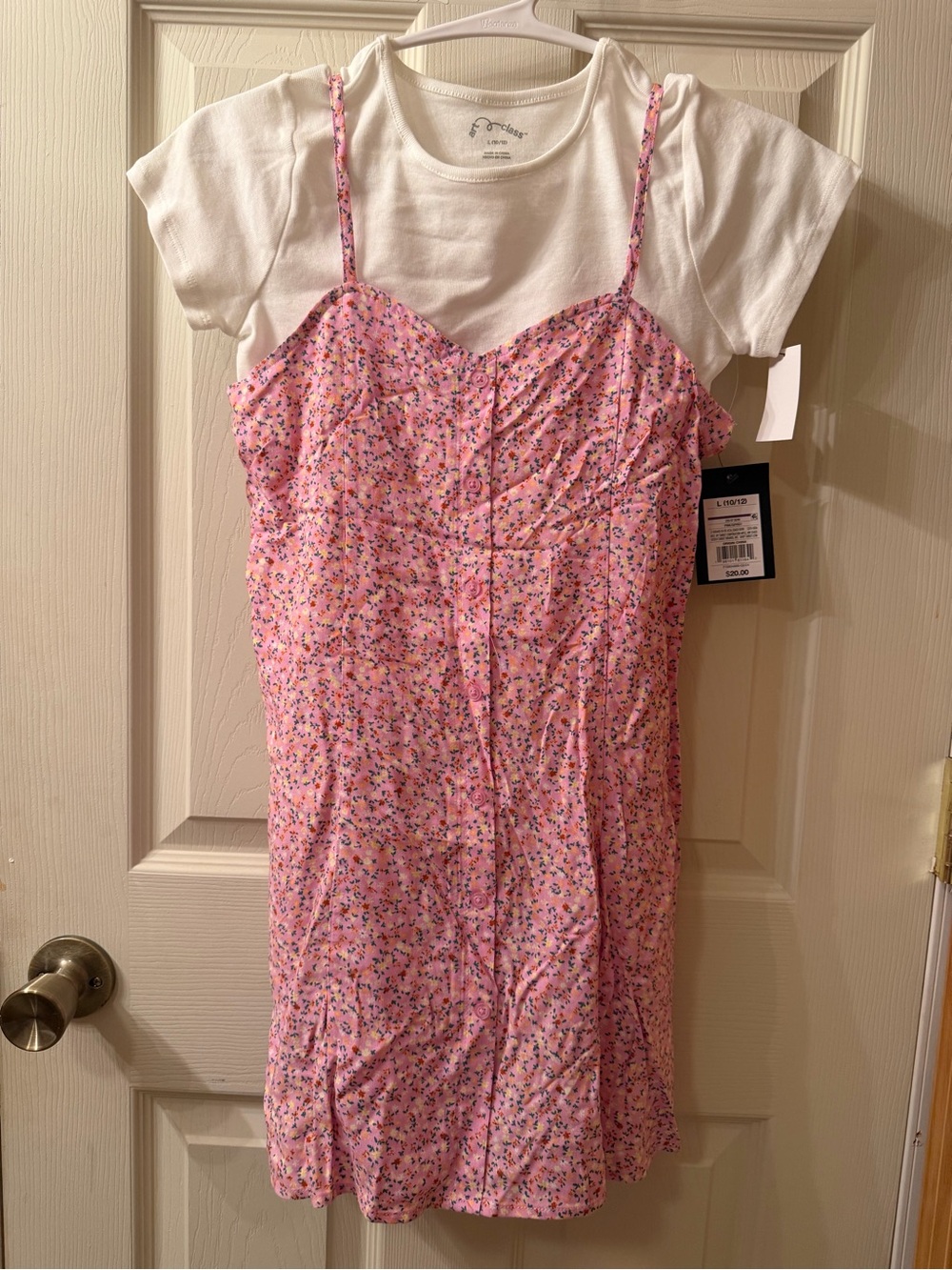 Art Class Girls Floral Slip Dress with White Tee Layered Look L (10/12)